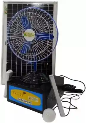 Solar Lithium Ferrous Phosphate Power Pack – SUI-18HLS with 2 LED Tubes, 1 LED Bulb, 9 Inch Table Fan, Multiple USB Chargers, 50W Mono Solar Panel and 18000mAh Battery