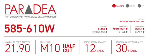 Datasheet Vikram Solar Paradea M10-Mono-Perc-Bifacial-585W-590W-595W-600W-605W-610W